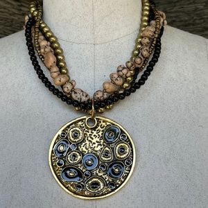 Chico's Statement Pendant Necklace Multi Strand Earthy Beads New